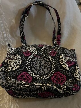 Vera Bradley Quilted Shoulder Bag in Black, Gray & Magenta